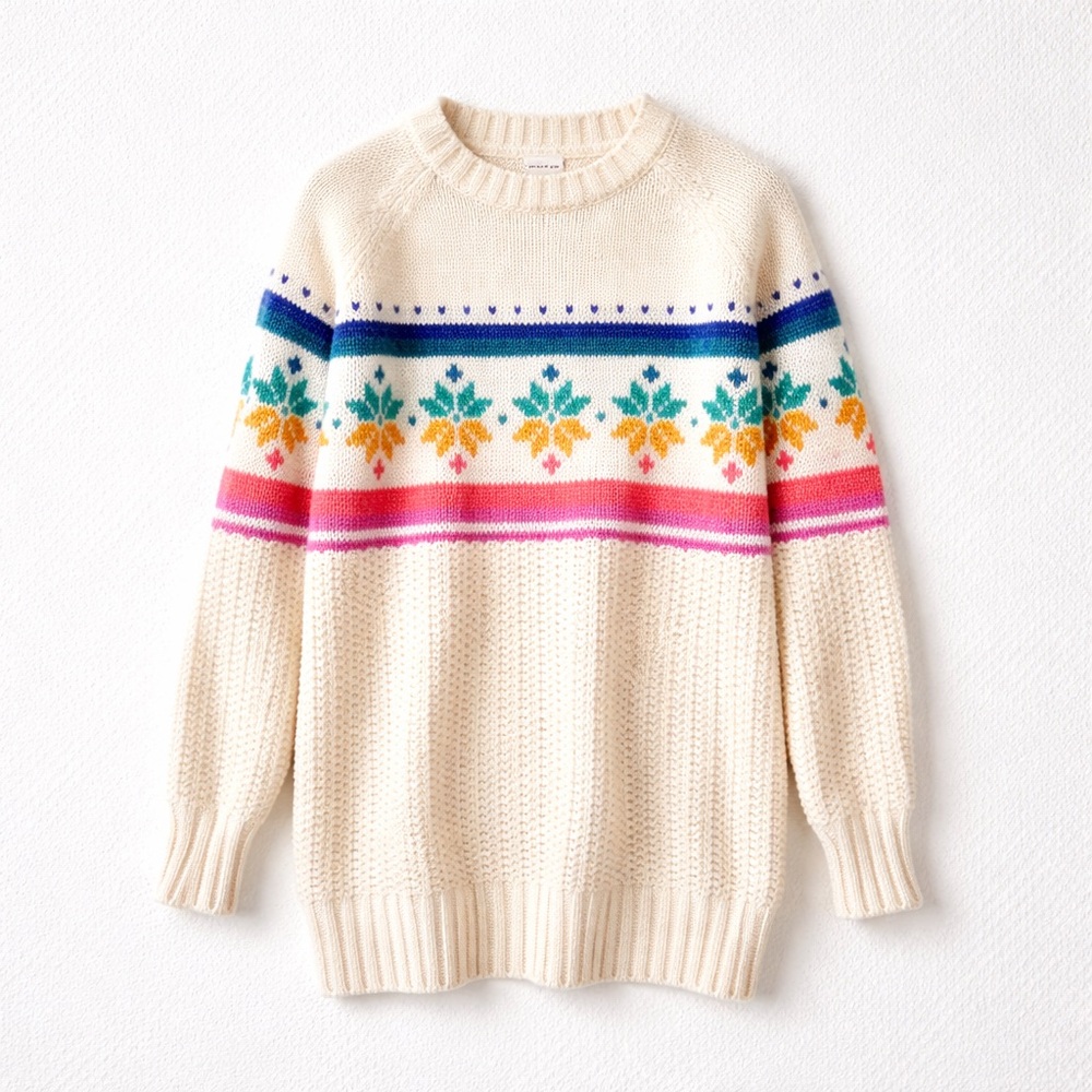 American Eagle Cream Rainbow Snowflake Crewneck Jegging Sweater M